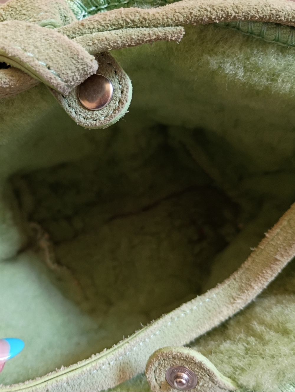 UGG Vintage Y2K Light Green Suede Sherpa Chunky Puff Mini Bucket Tote Handbag - Picture 8 of 8